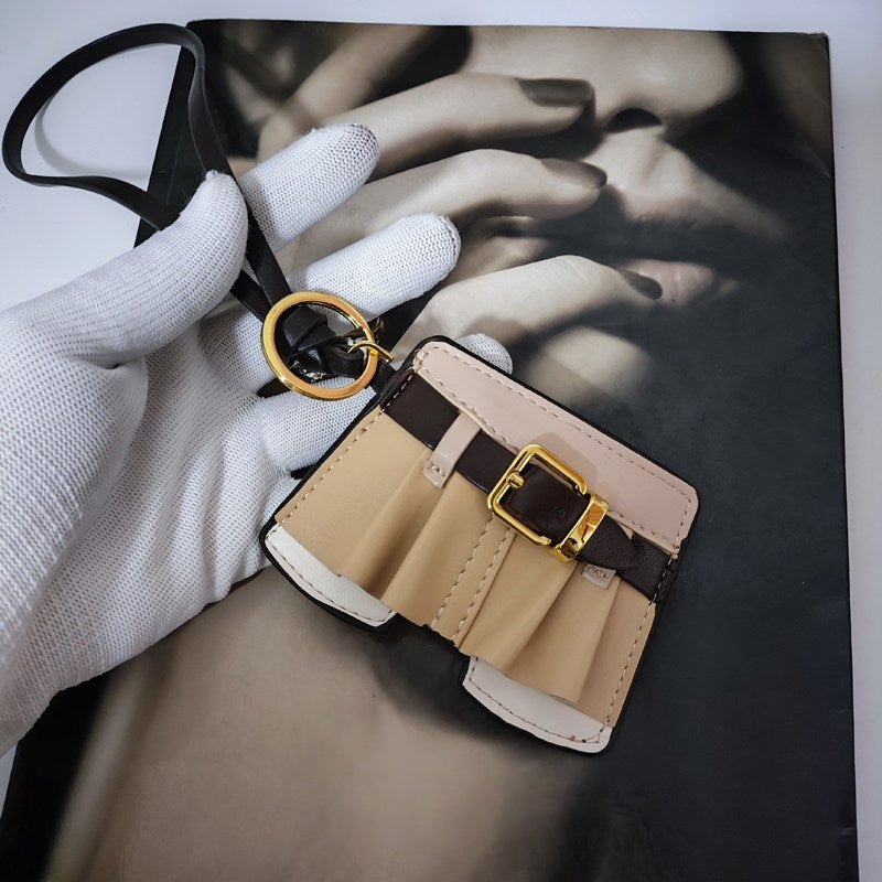 Khaki Skirt Leather Bag Charm