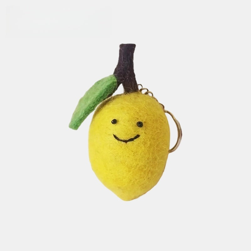 Lemon Wool Felt Fluffy Bag Charm