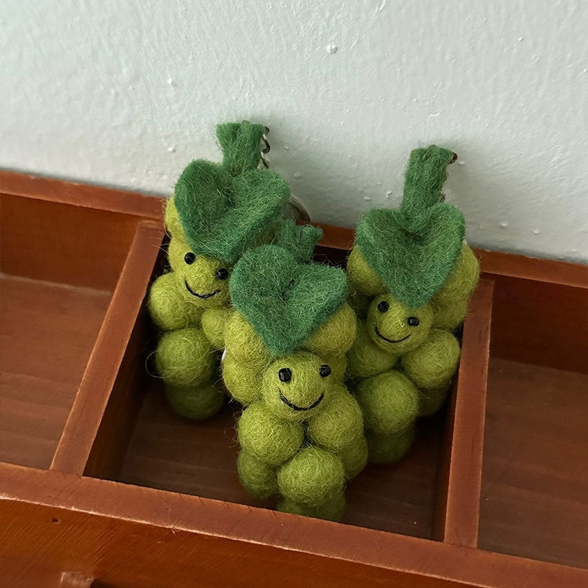 Green Grape Wool Felt Fluffy Bag Charm