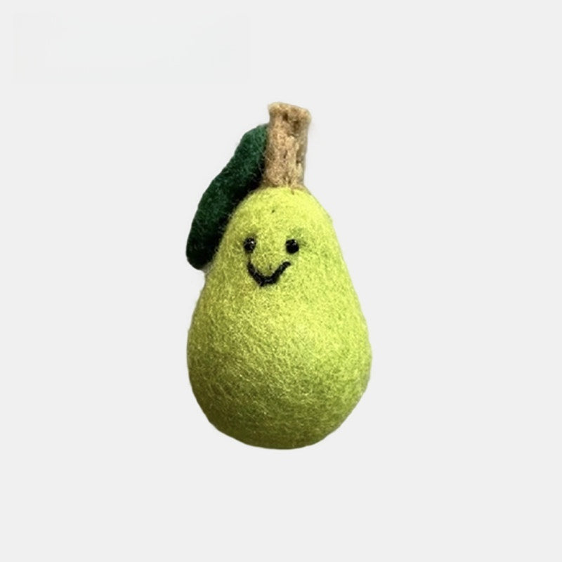 Green Pear Wool Felt Fluffy Bag Charm