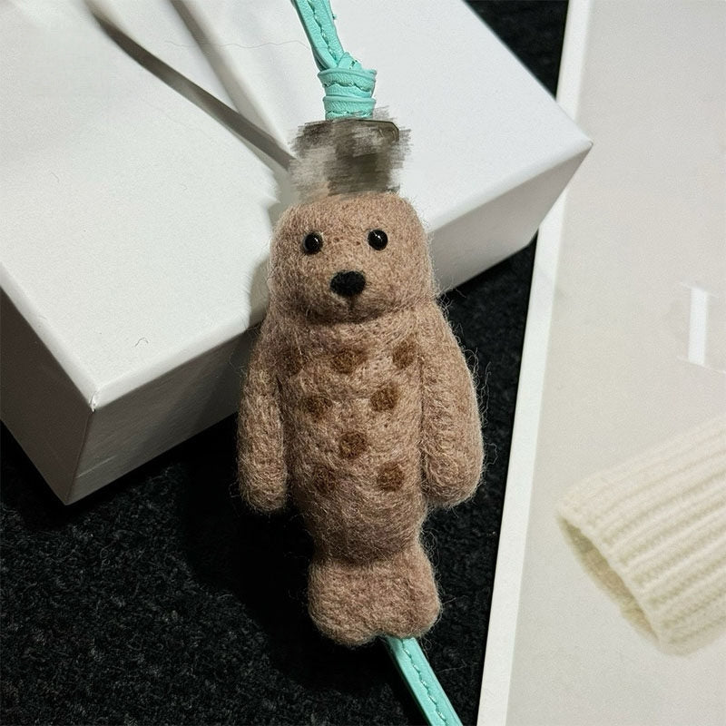 Spotted Seal Wool Felt Fluffy Bag Charm