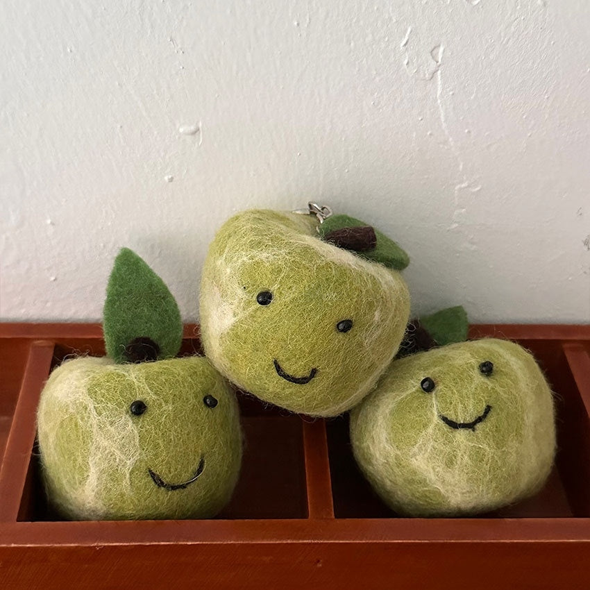 Green Apple Wool Felt Fluffy Bag Charm