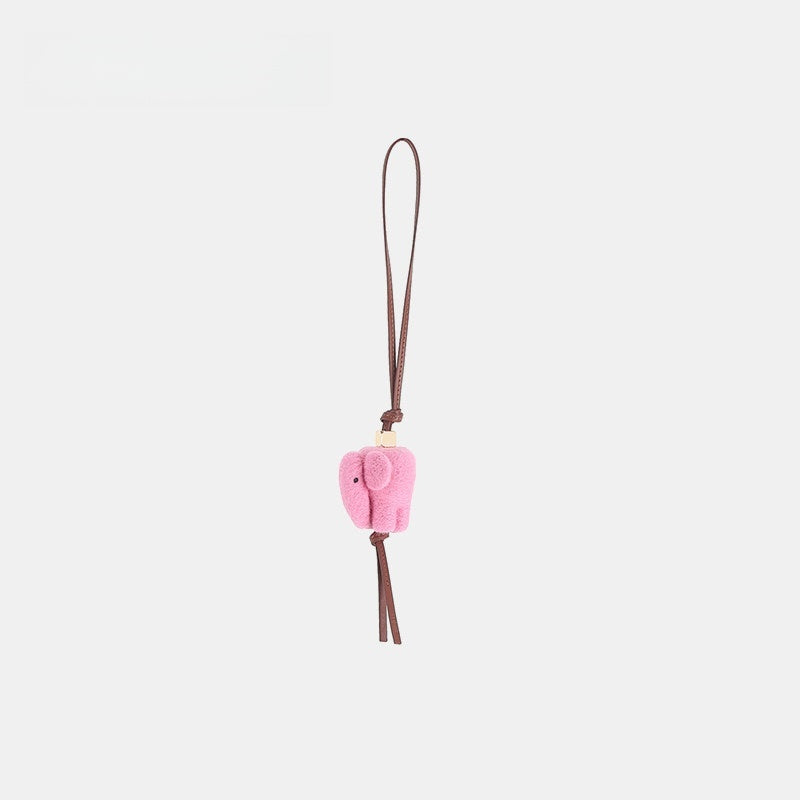 Pink Elephant Wool Felt Fluffy Bag Charm