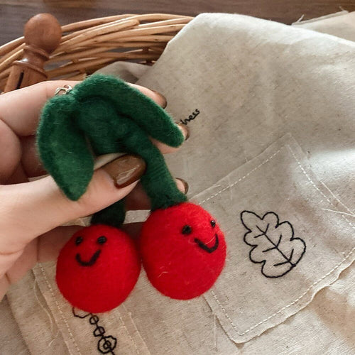 Cherry Wool Felt Fluffy Bag Charm