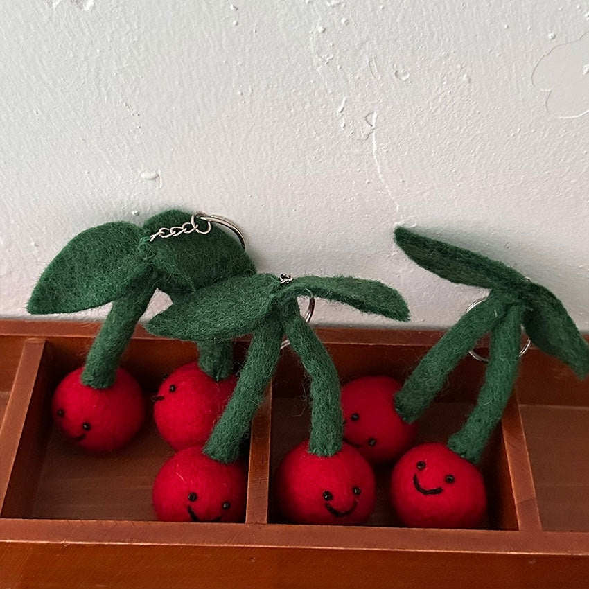 Cherry Wool Felt Fluffy Bag Charm