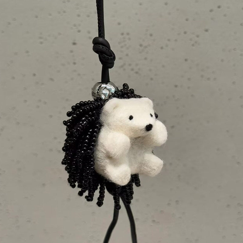 Hedgehog Wool Felt Fluffy Bag Charm