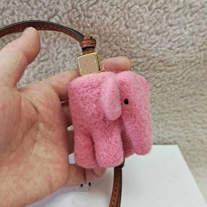 Pink Elephant Wool Felt Fluffy Bag Charm