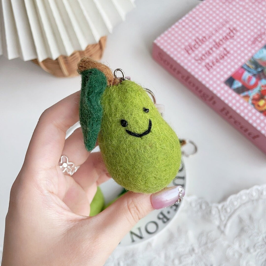 Green Pear Wool Felt Fluffy Bag Charm