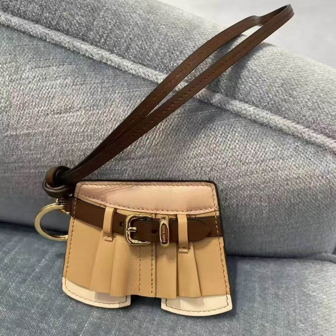 Khaki Skirt Leather Bag Charm