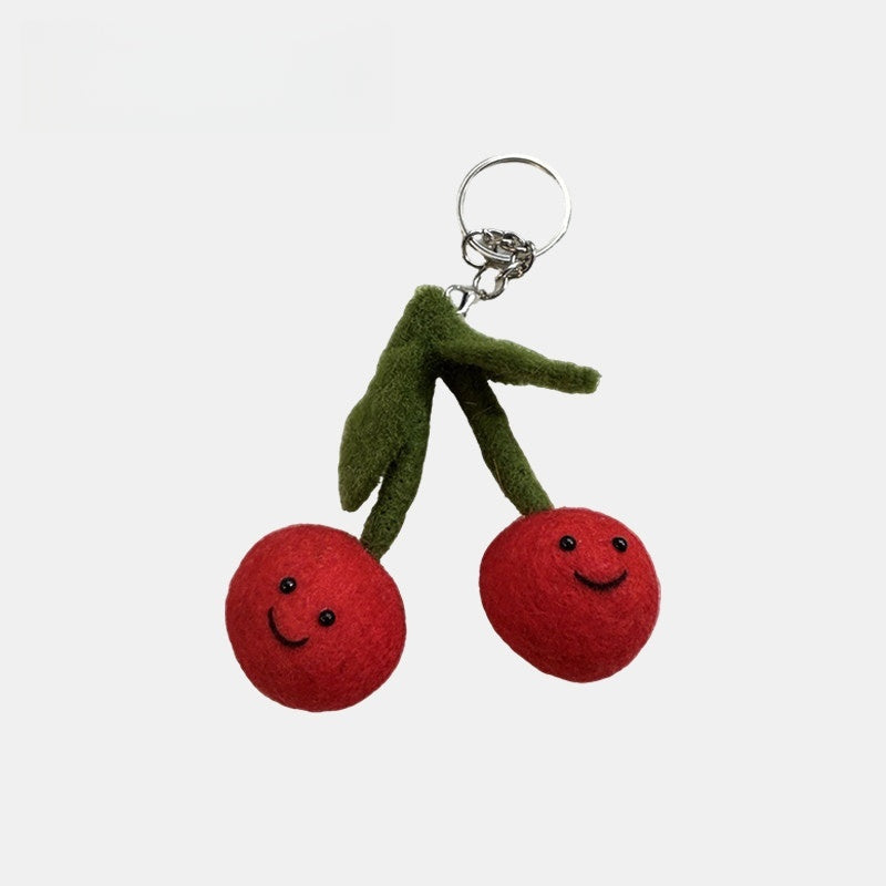 Cherry Wool Felt Fluffy Bag Charm