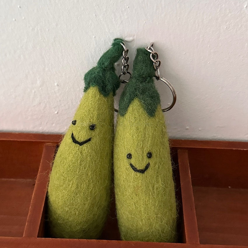 Green Eggplant Wool Felt Fluffy Bag Charm