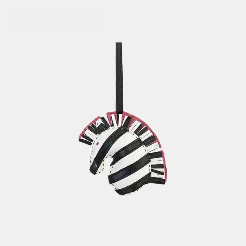 Handmade Zebra Head with Tassel Leather Bag Charm