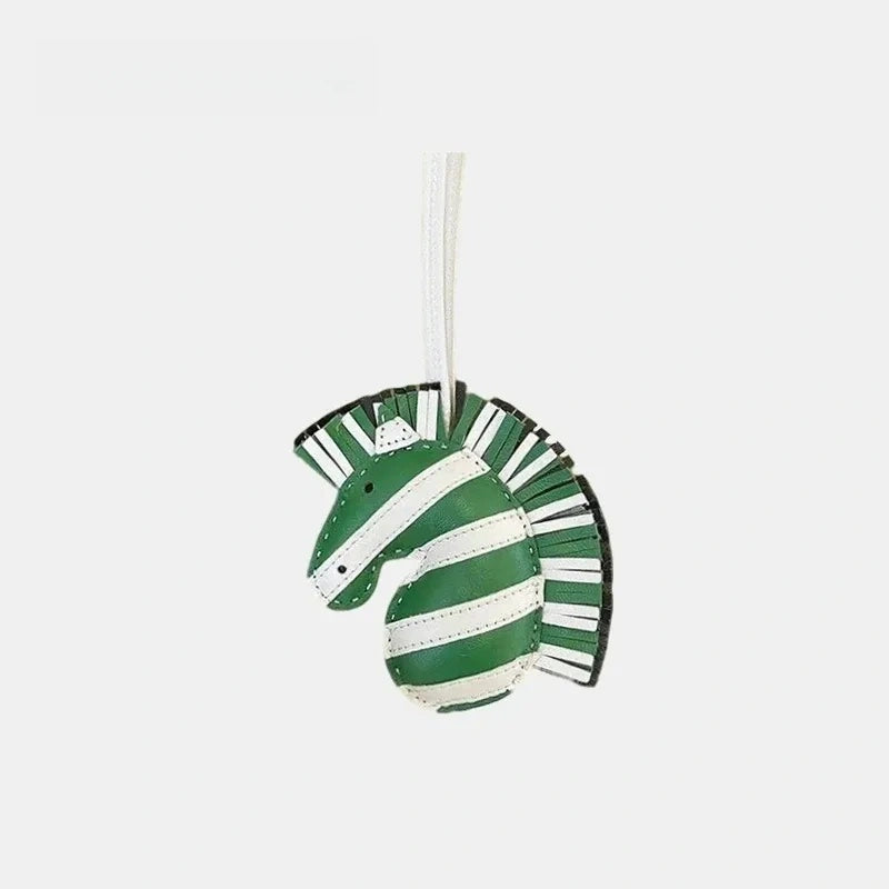 Handmade Zebra Head with Tassel Leather Bag Charm