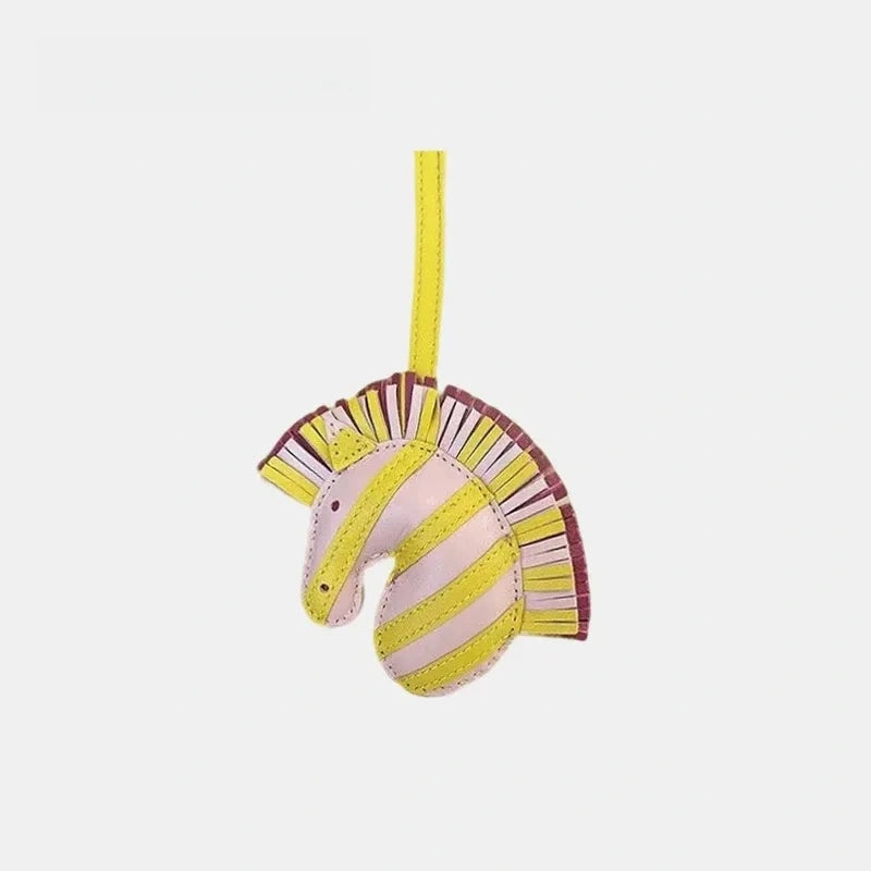 Handmade Zebra Head with Tassel Leather Bag Charm