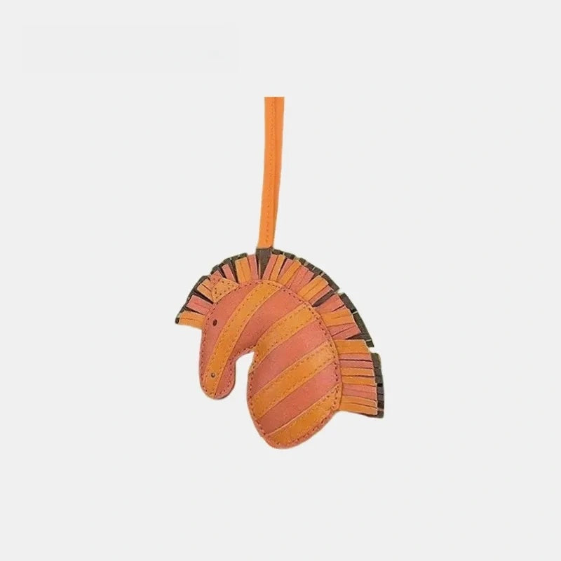 Handmade Zebra Head with Tassel Leather Bag Charm