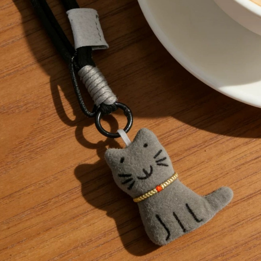 Gray Cat with Necklace Fluffy Bag Charm