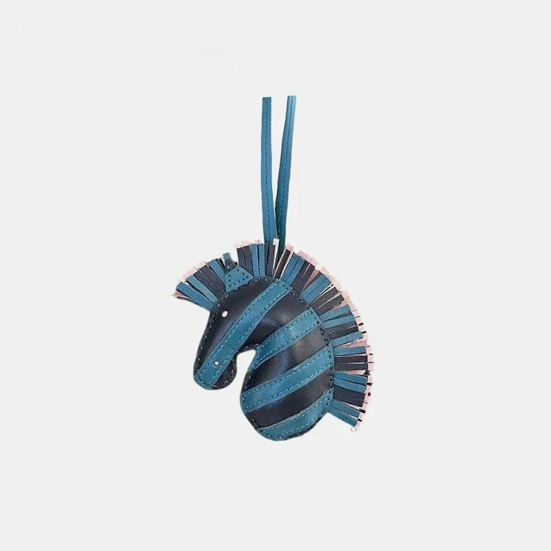 Handmade Zebra Head with Tassel Leather Bag Charm