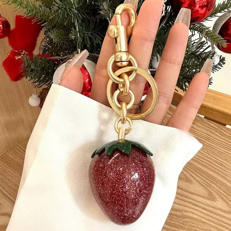 Light Golden Buckle Strawberry Resin Bag Charm