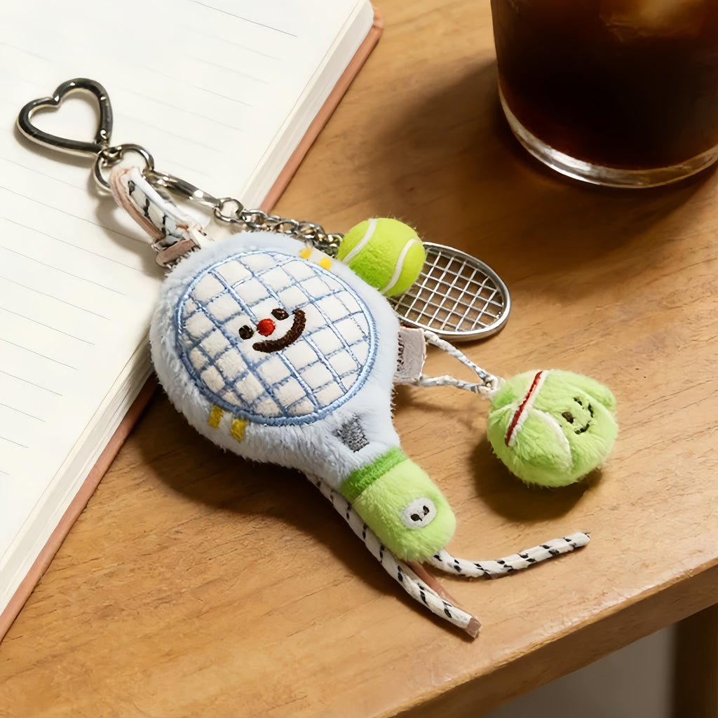Badminton Racket Fluffy Bag Charm
