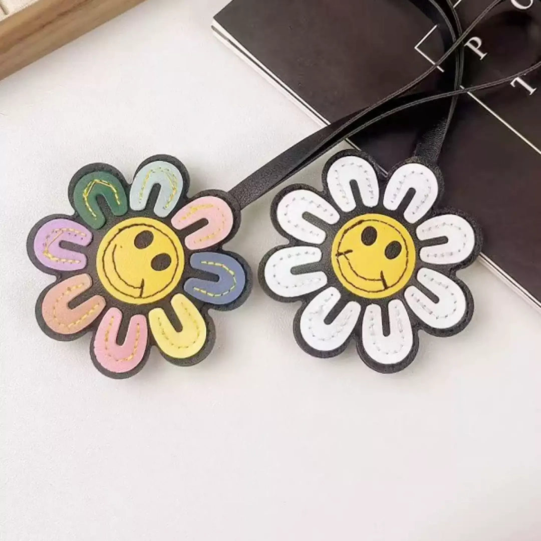 Smiling Flower Leather Bag Charm