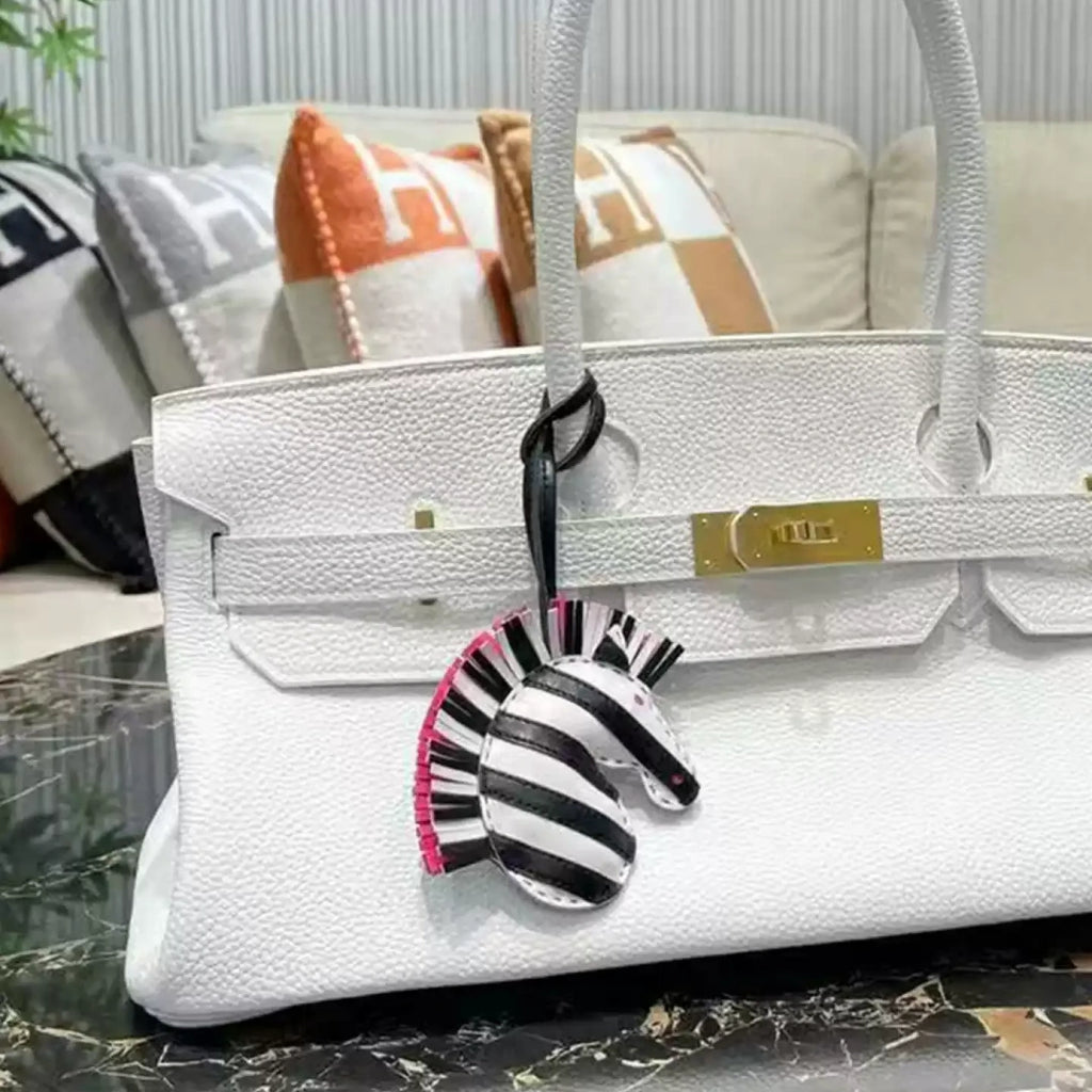 Handmade Zebra Head with Tassel Leather Bag Charm