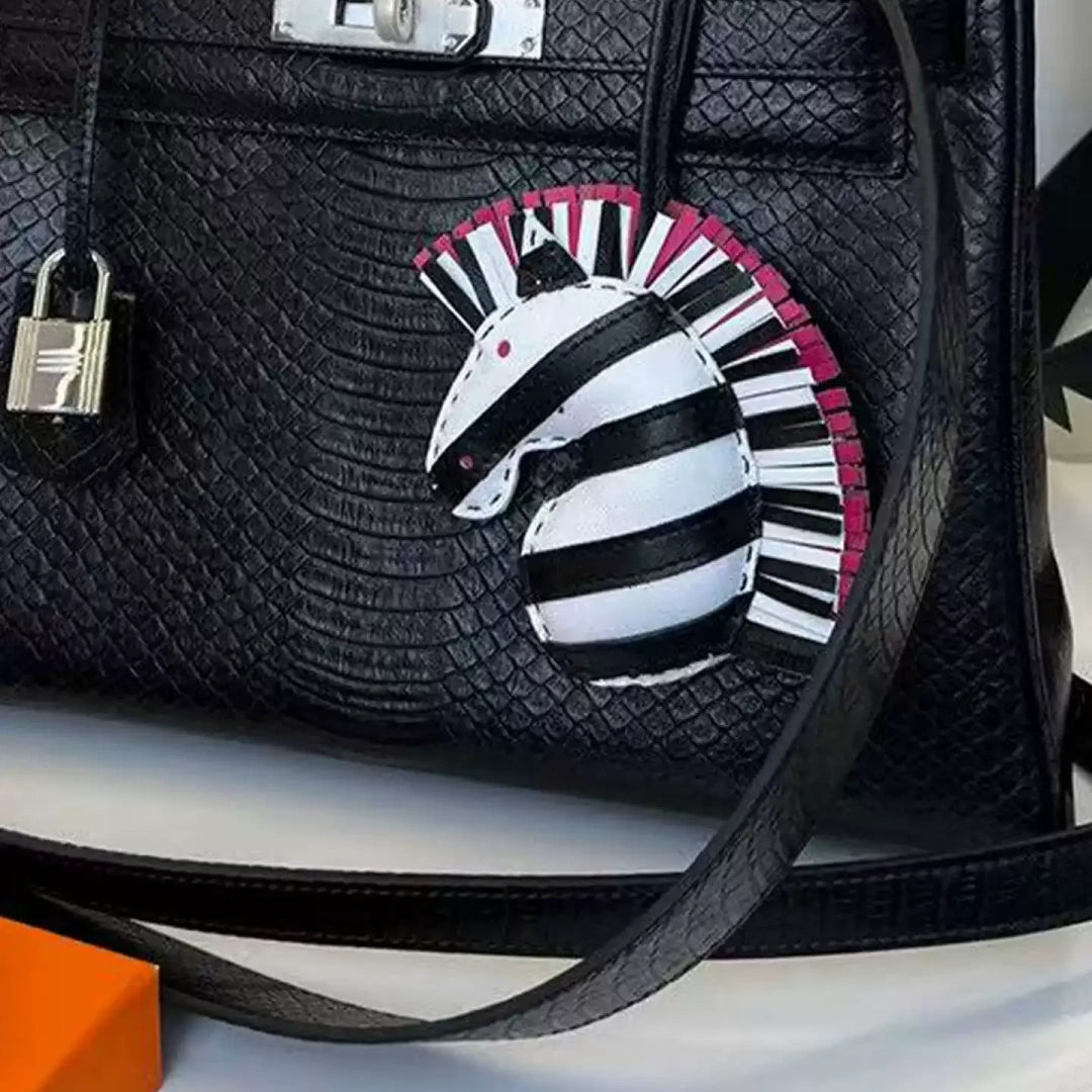 Handmade Zebra Head with Tassel Leather Bag Charm