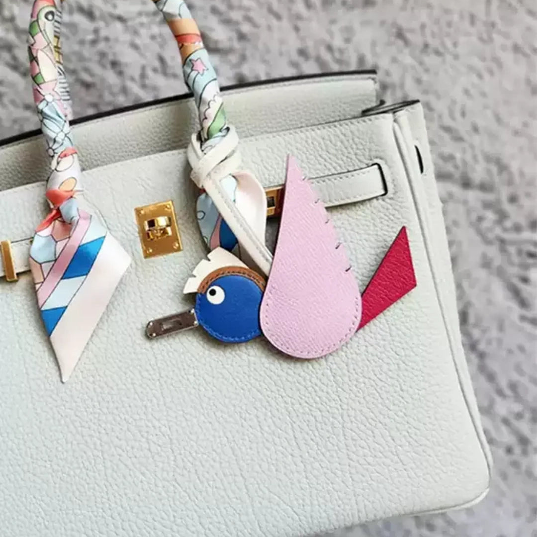 Hand-Stitched Flying Bird Leather Bag Charm