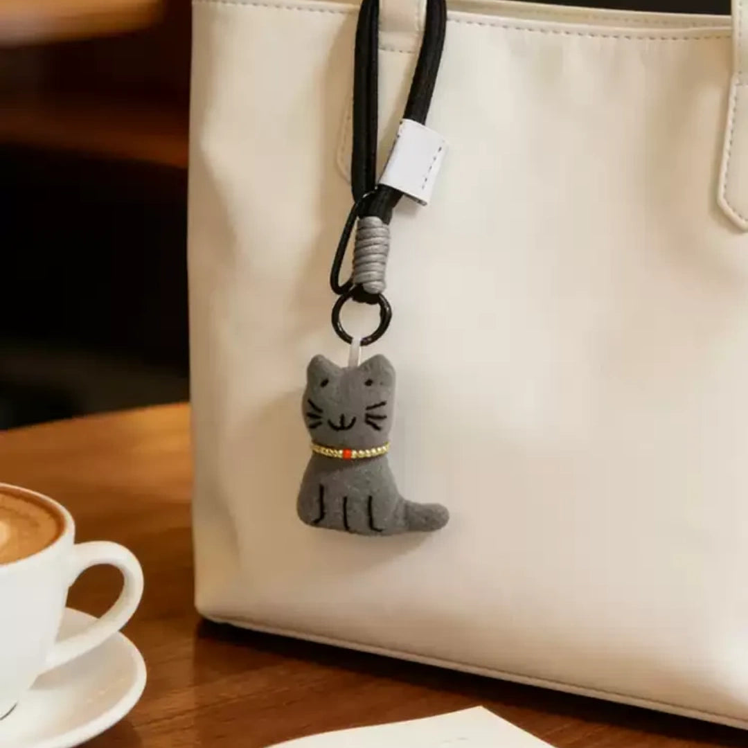 Gray Cat with Necklace Fluffy Bag Charm