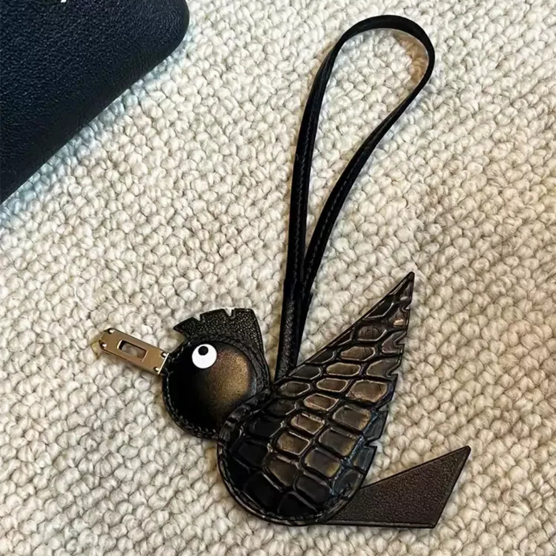 Hand-Stitched Flying Bird Leather Bag Charm