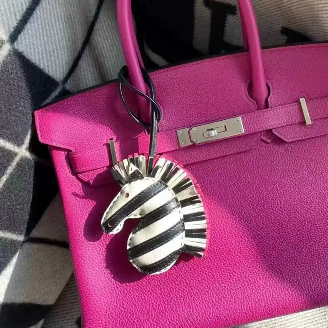 Handmade Zebra Head with Tassel Leather Bag Charm