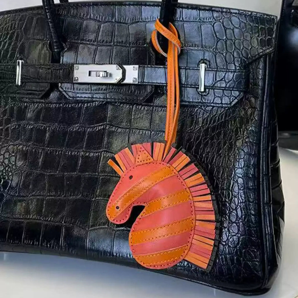 Handmade Zebra Head with Tassel Leather Bag Charm