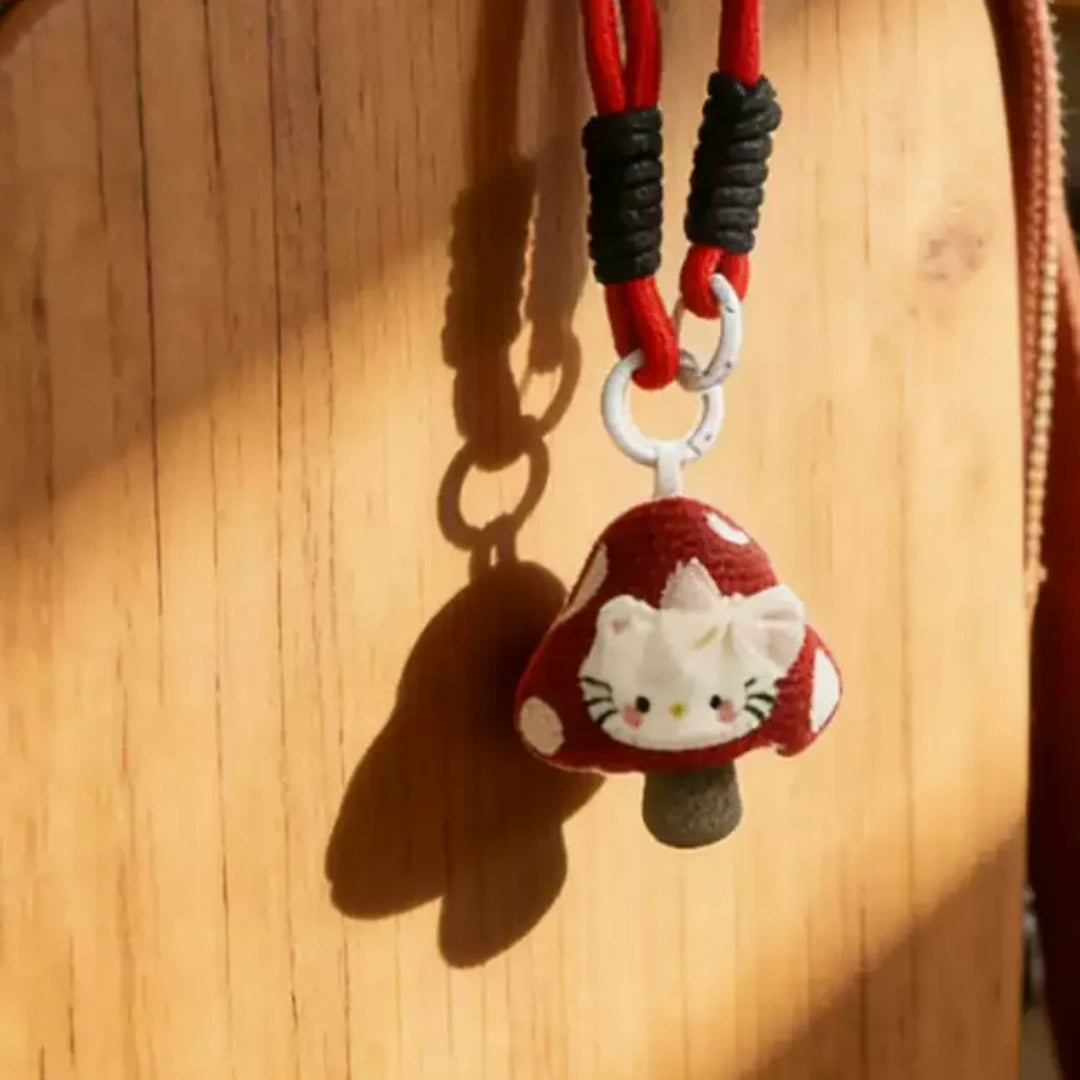 Little Cat with Mushroom Fluffy Bag Charm